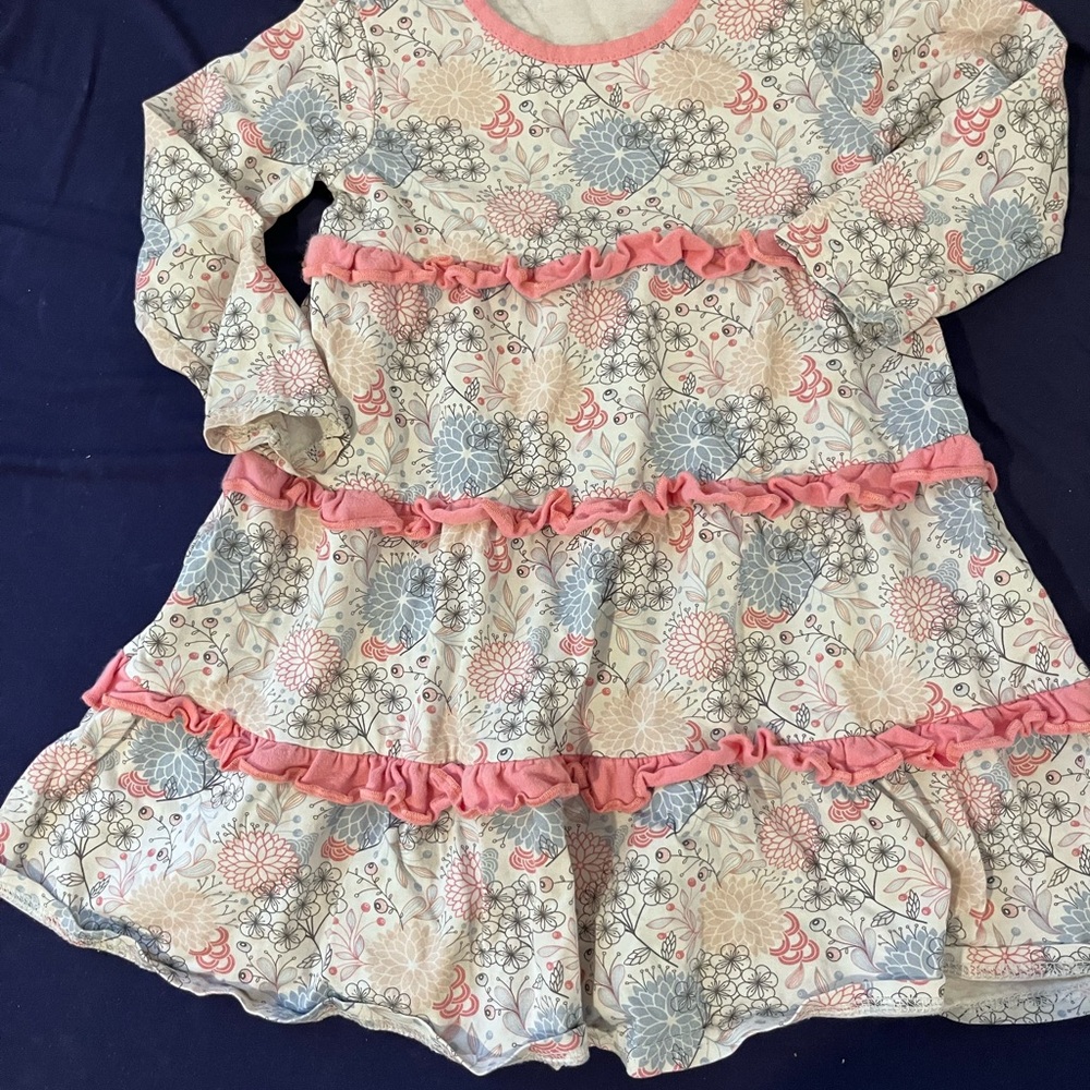 Stitchy Fish Toddler Girl Knit Tiered Dress Floral Design Ruffles Long Sleeve 2T
